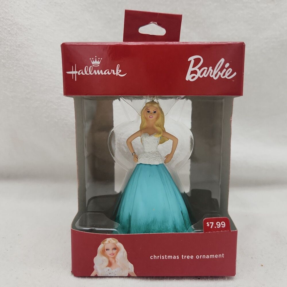 Ornament Barbie Hallmark Blue Green White Dress Christmas Tree 2016 Mattel NEW